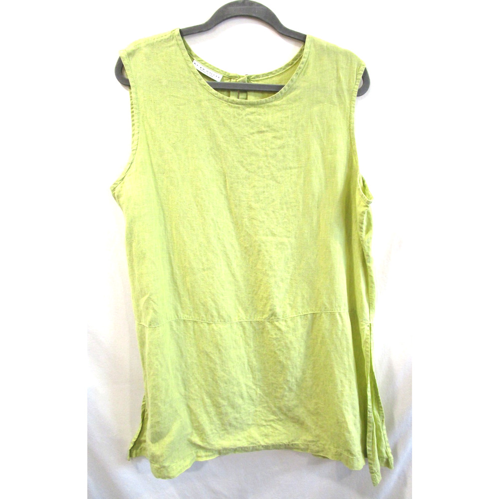 Bryn Walker Green 100% Linen Sleeveless Side Slits Tunic Top Women XL